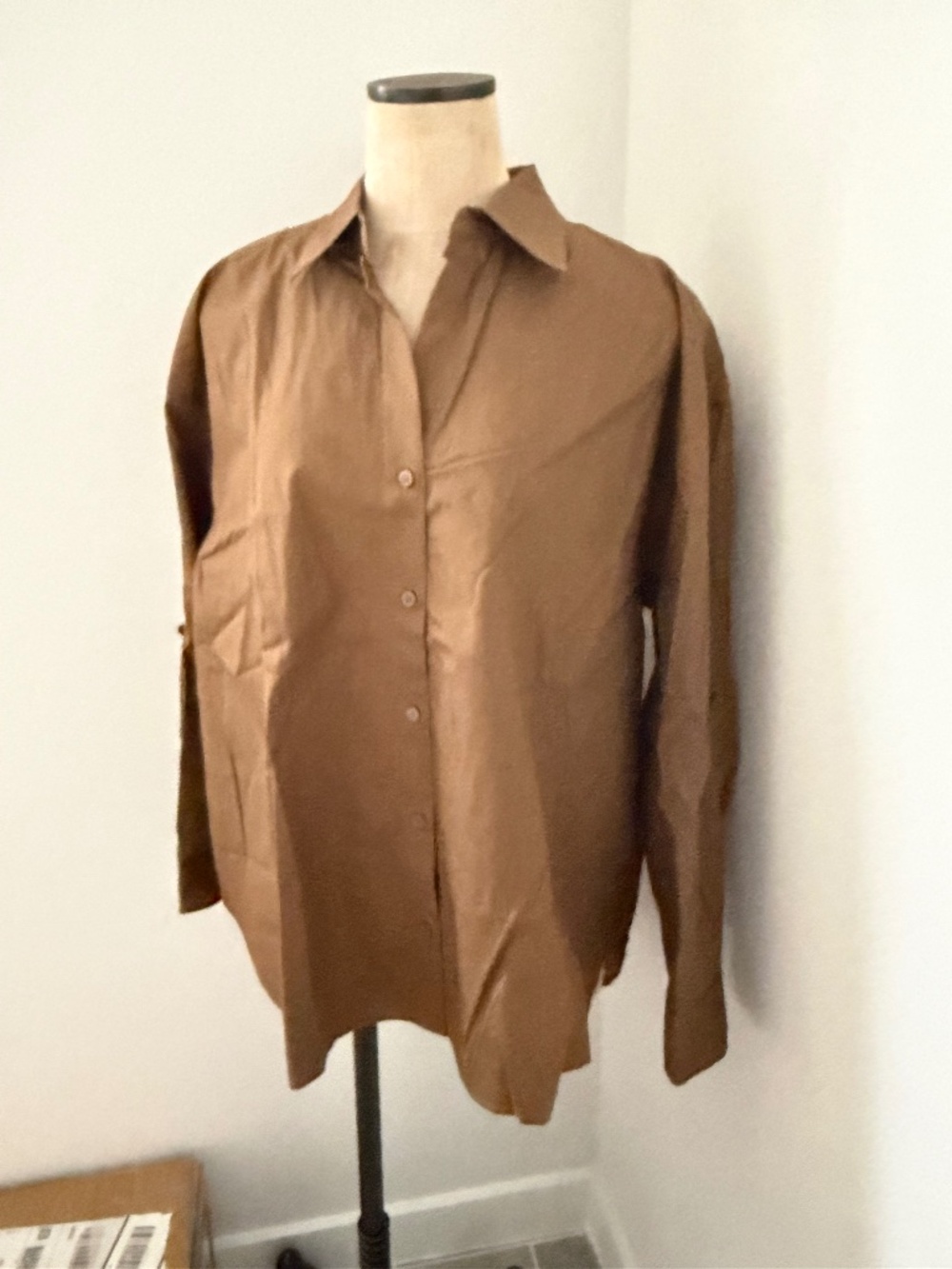 Aritzia Babaton Archive Poplin Blouse in Cello Brown Size M